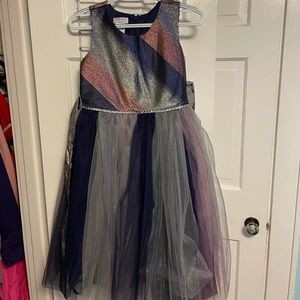 Girls formal dress - silver, navy and purple. NWT.